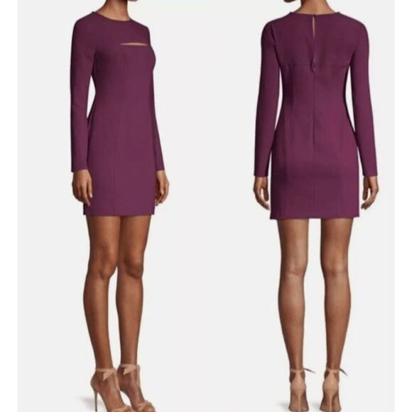 Likely Keller Long Sleeve Mini Dress Purple Plum Bodycon Sheath Cutout Size 4 - Picture 2 of 14